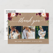 Calligraphy Burgundy Wedding Foto Danke schön Kraf Postkarte (Vorne/Hinten)