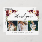 Calligraphy Burgundy Wedding Foto Vielen Dank Postkarte (Vorne/Hinten)