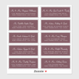 Calligraphy Burgundy Wedding Guest Address Labels