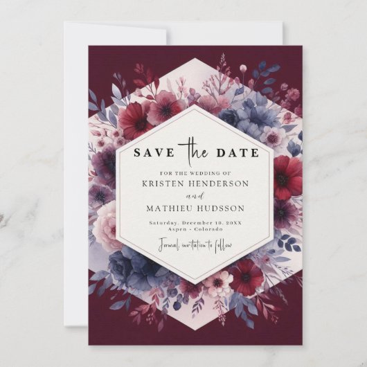 Calligraphy Burgundy Wedding Save The Date (Vorderseite)