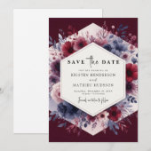 Calligraphy Burgundy Wedding Save The Date (Vorne/Hinten)