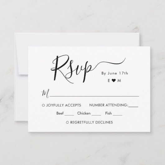 Calligraphy Chic Script Monogram Wedding RSVP Karte (Vorderseite)