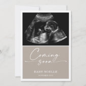 Calligraphy Chic Taupe Coming Soon Pregnancy Card Einladung (Vorderseite)