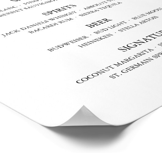 Calligraphy Classic Elegant Wedding Bar Menu Sign Poster (Ecke)