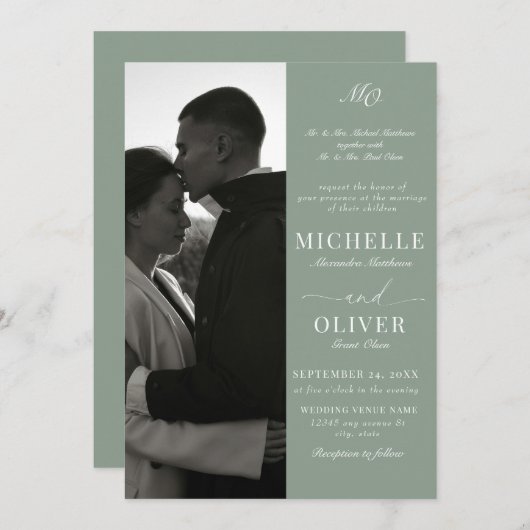 Calligraphy Classic Foto Elegante Hochzeit Einladung (Vorne/Hinten)