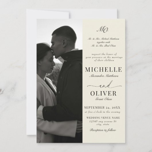 Calligraphy Classic Foto Elegante Hochzeit Einladung (Vorderseite)