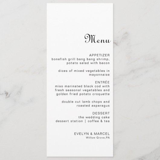 Calligraphy Classic Minimalistisch Wedding Menu Menükarte (Vorderseite)