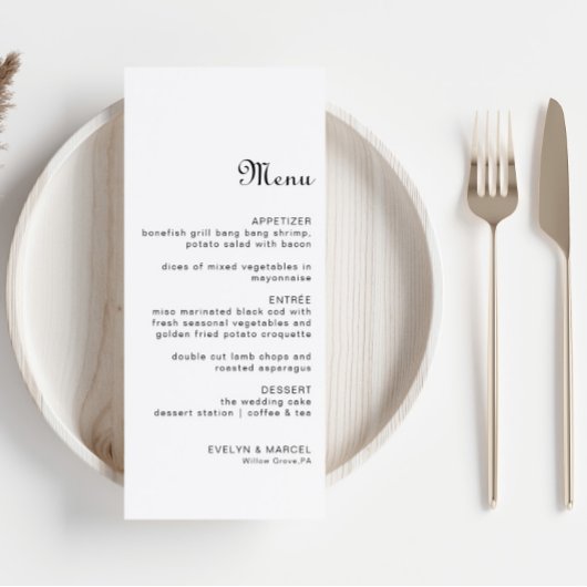 Calligraphy Classic Minimalistisch Wedding Menu Menükarte