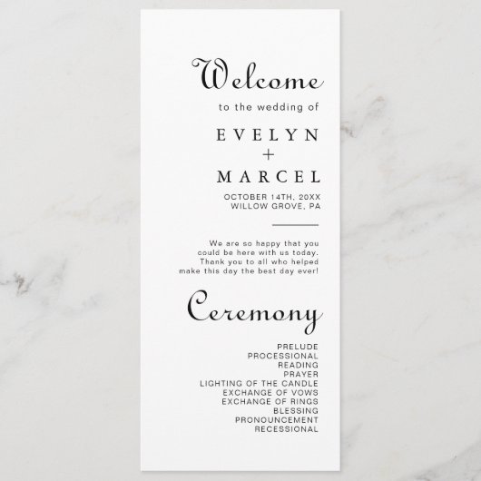 Calligraphy Classic Minimalistisch Wedding Program Programm (Vorderseite)