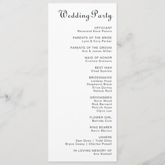 Calligraphy Classic Minimalistisch Wedding Program Programm (Rückseite)