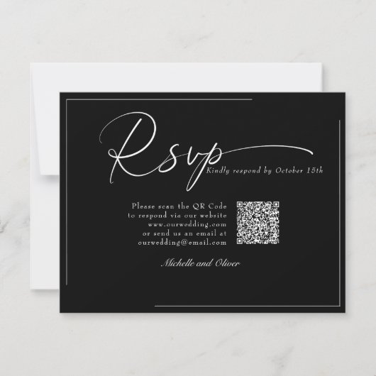 Calligraphy Classic Modern Wedding QR Code UAWG RSVP Karte (Vorderseite)