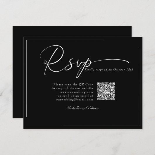 Calligraphy Classic Modern Wedding QR Code UAWG RSVP Karte (Vorne/Hinten)