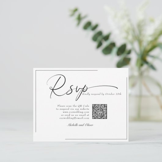 Calligraphy Classic Modern Wedding QR Code UAWG RSVP Karte (Stehend Vorderseite)