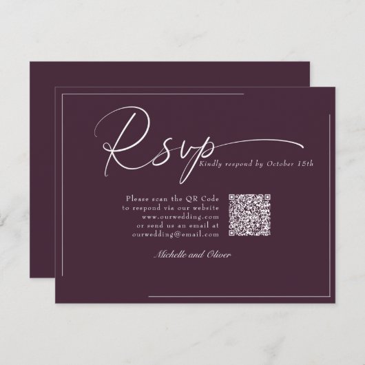 Calligraphy Classic Modern Wedding QR Code UAWG RSVP Karte (Vorne/Hinten)
