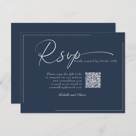 Calligraphy Classic Modern Wedding QR Code UAWG RSVP Karte (Vorne/Hinten)