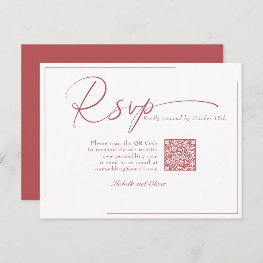 Calligraphy Classic Modern Wedding QR Code UAWG RSVP Karte (Vorne/Hinten)