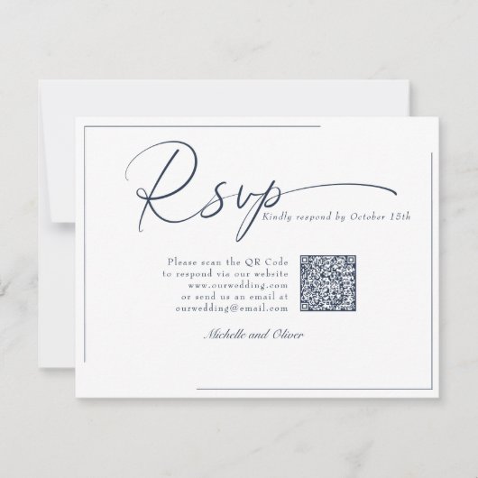 Calligraphy Classic Modern Wedding QR Code UAWG RSVP Karte (Vorderseite)