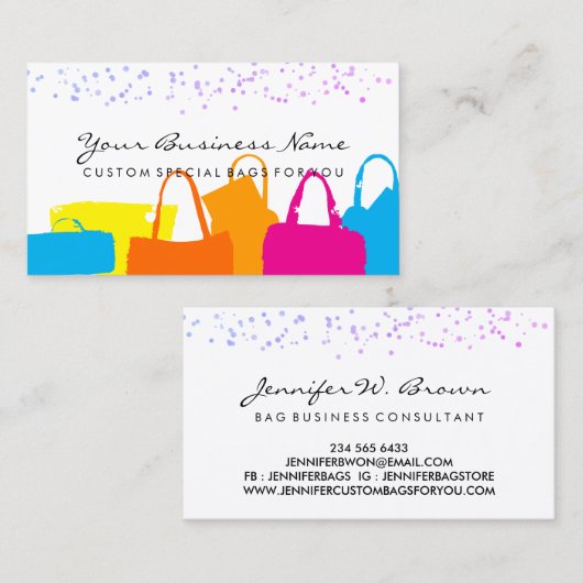 Calligraphy Classy Fashion Consultant Bags Visitenkarte (Vorne/Hinten)