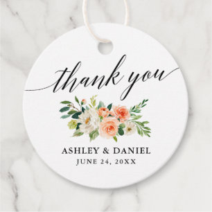 Calligraphy Coral Floral Danke Ihnen Wedding Rd Geschenkanhänger