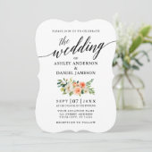 Calligraphy Coral Floral Wedding Einladung (Stehend Vorderseite)