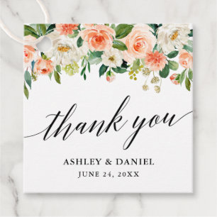 Calligraphy Coral Floral Wedding Vielen Dank Geschenkanhänger