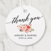 Calligraphy Coral Floral Wedding Vielen Dank Geschenkanhänger (Vorderseite)