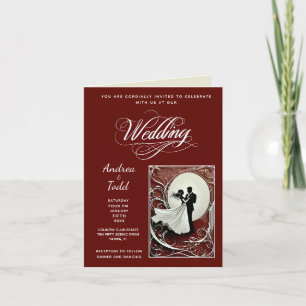 Calligraphy dance burgundy Vintag Foto Wedding Einladung