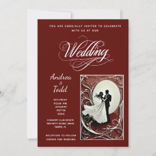 Calligraphy dance burgundy Vintag Foto Wedding Einladung