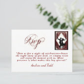 Calligraphy dance burgundy Vintag Foto Wedding RSVP Karte (Stehend Vorderseite)