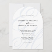 Calligraphy Dusty Blue Monogram Arch Wedding Einladung (Vorderseite)