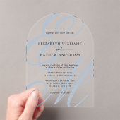 Calligraphy Dusty Blue Monogram Wedding Arch Acryleinladungen (Insitu (Handheld))