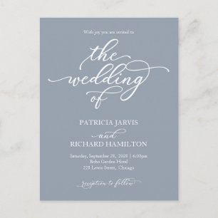 Calligraphy Dusty Blue Wedding Einladung Postkarte