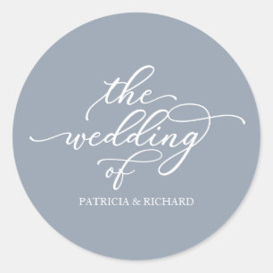 Calligraphy Dusty Blue Wedding Siegel Runder Aufkleber