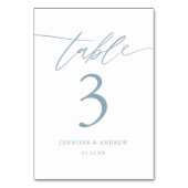 Calligraphy Dusty Blue Wedding Table Cards Tischnummer (Vorderseite)