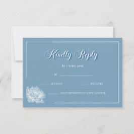 Calligraphy Dusty Blue White Floral Wedding RSVP Karte