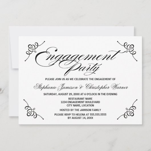 Calligraphy Elegance Engagement Party Einladung (Vorderseite)