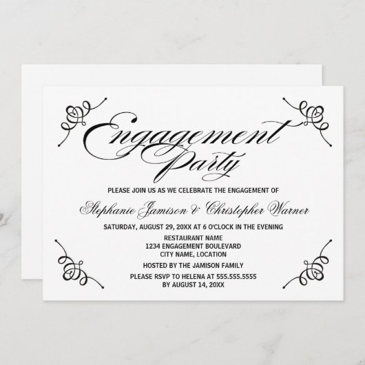 Calligraphy Elegance Engagement Party Einladung (Vorne/Hinten)