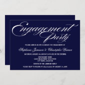 Calligraphy Elegance Navy Blue Engagement Party Einladung (Vorne/Hinten)