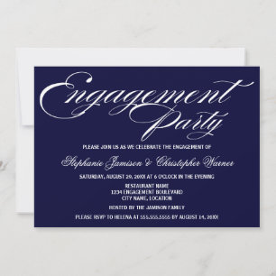 Calligraphy Elegance Navy Blue Engagement Party Einladung