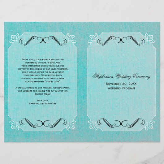 Calligraphy Elegance Vintag Linen Wedding Program (Vorderseite)