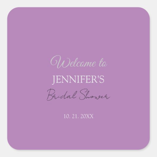 Calligraphy Elegant Lavender Welcome Brautparty Quadratischer Aufkleber (Vorderseite)