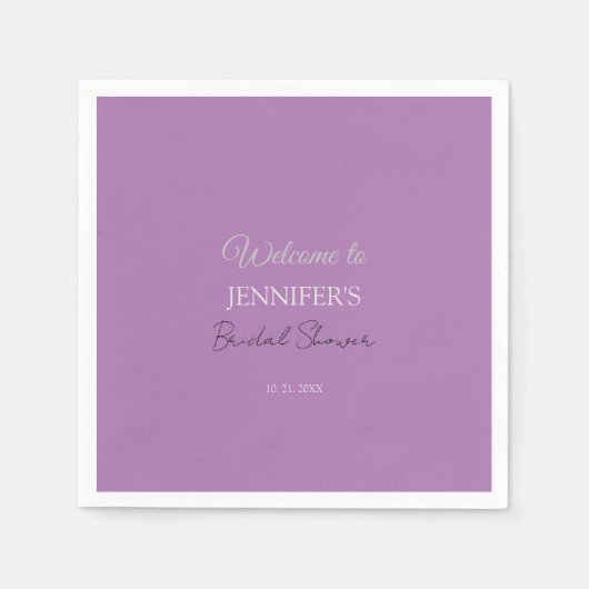 Calligraphy Elegant Lavender Welcome Brautparty Serviette (Vorderseite)