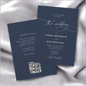 Calligraphy Elegant QR Code Navy Blue Wedding Einladung