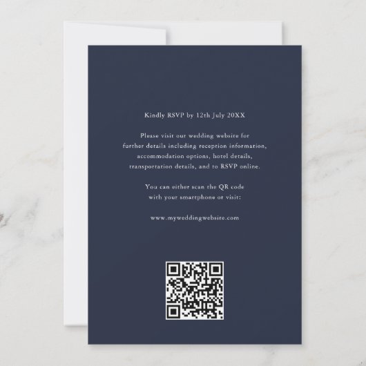 Calligraphy Elegant QR Code Navy Blue Wedding Einladung (Rückseite)