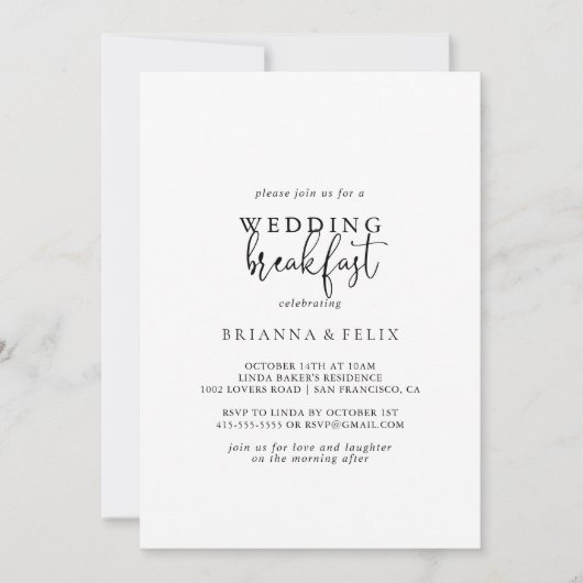 Calligraphy Elegant Script Wedding Breakfast Einladung (Vorderseite)