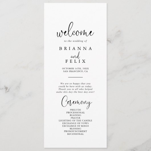 Calligraphy Elegant Script Wedding Program Programm (Vorderseite)