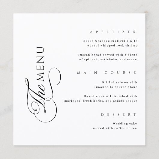 Calligraphy Elegant Square Wedding Menu Menükarte (Vorderseite)
