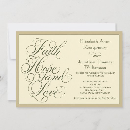 Calligraphy Faith Hope Liebe Hochzeit Einladung (Vorderseite)
