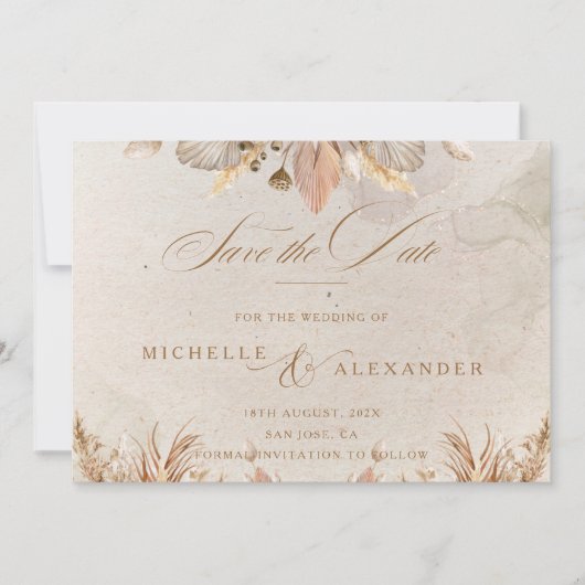 Calligraphy Fall Boho Wedding Save the Date Card (Vorderseite)