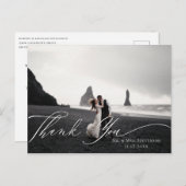 Calligraphy Fall Greenery Wedding Foto Vielen Dank Postkarte (Vorne/Hinten)